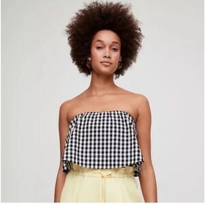 Black and White Gingham Strapless Top